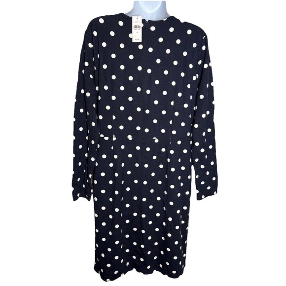 Loft Wrap Dress Women’s Size 14 Navy Blue White Polka Dots Stretch - Picture 2 of 6